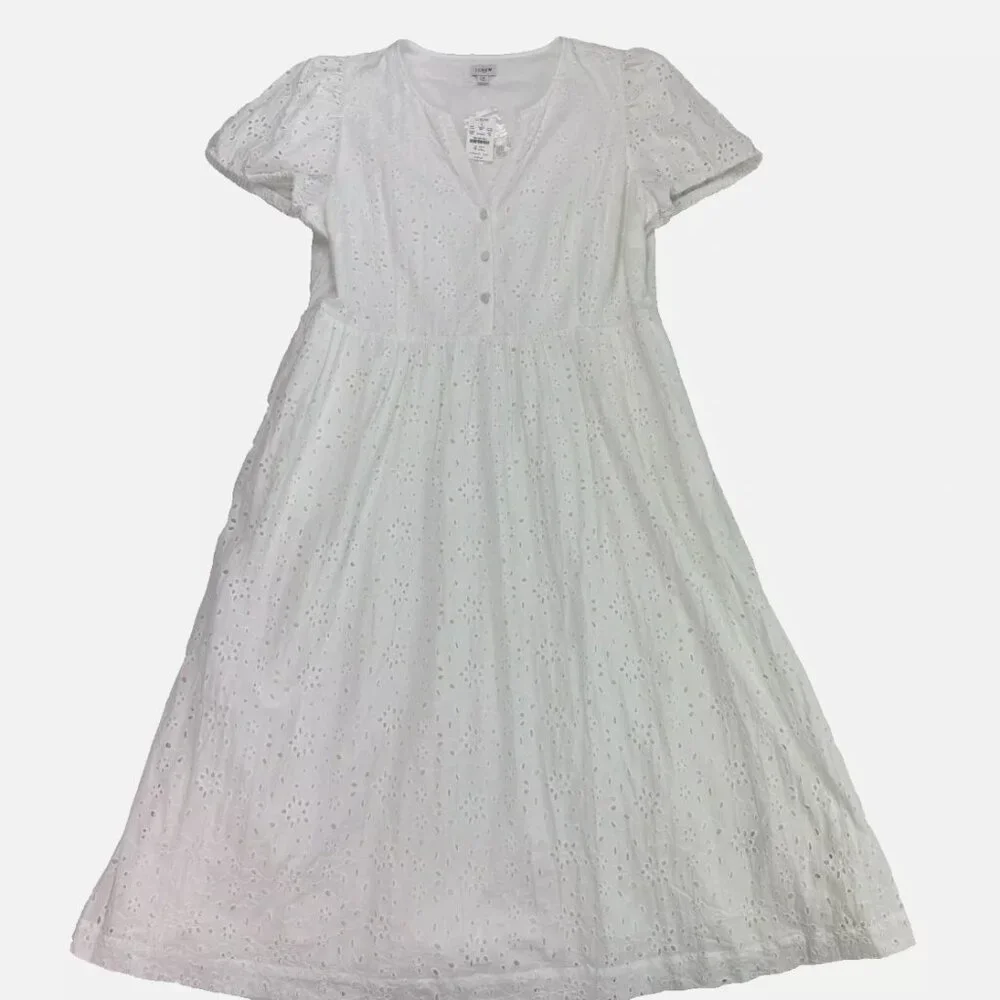 J. Crew Factory Eyelet Midi Dress Puff Sleeve Boho Summer Graduation‎ Coastal